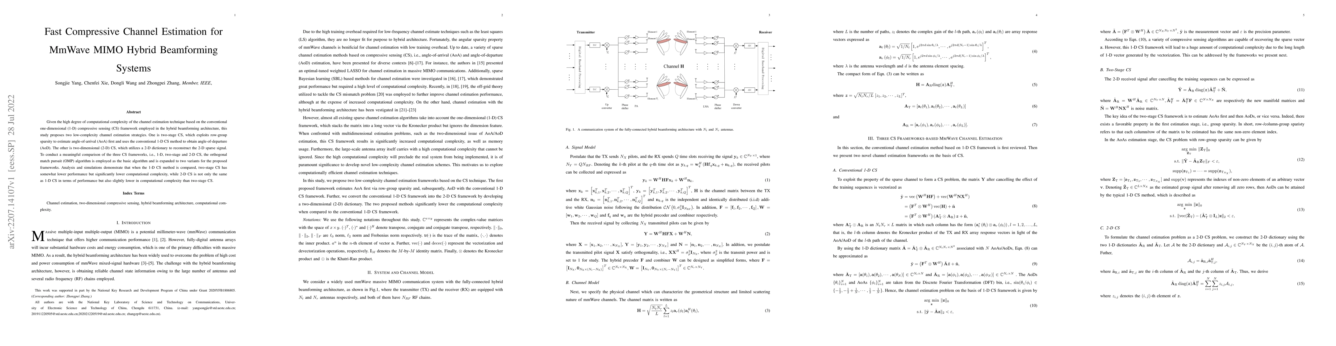 Thumbnail for Fast Compressive Channel Estimation for MmWave MIMO Hybrid Beamforming
  Systems