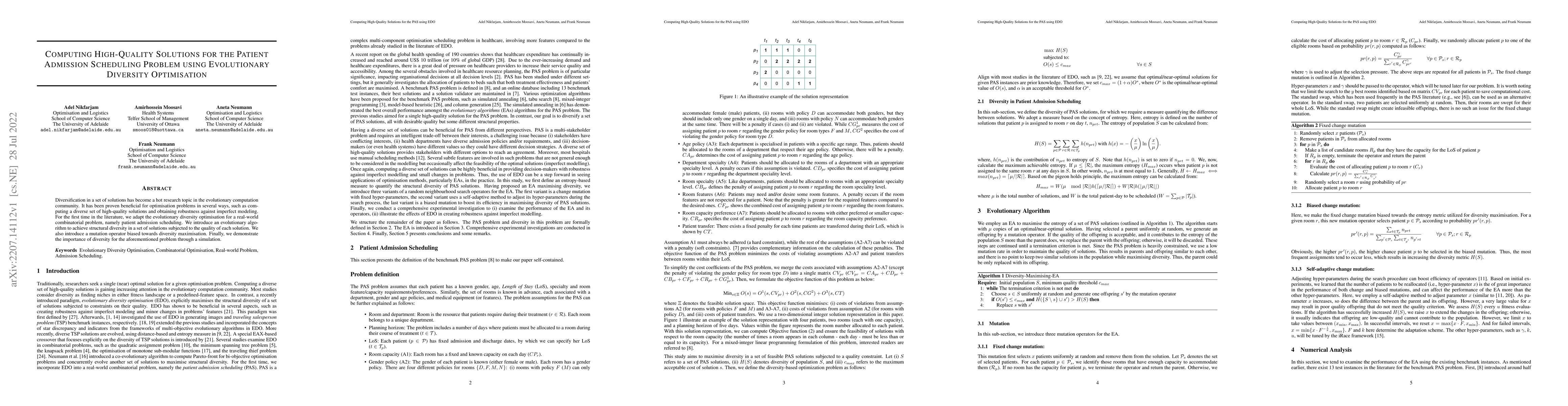 Thumbnail for Computing High-Quality Solutions for the Patient Admission Scheduling
  Problem using Evolutionary Diversity Optimisation