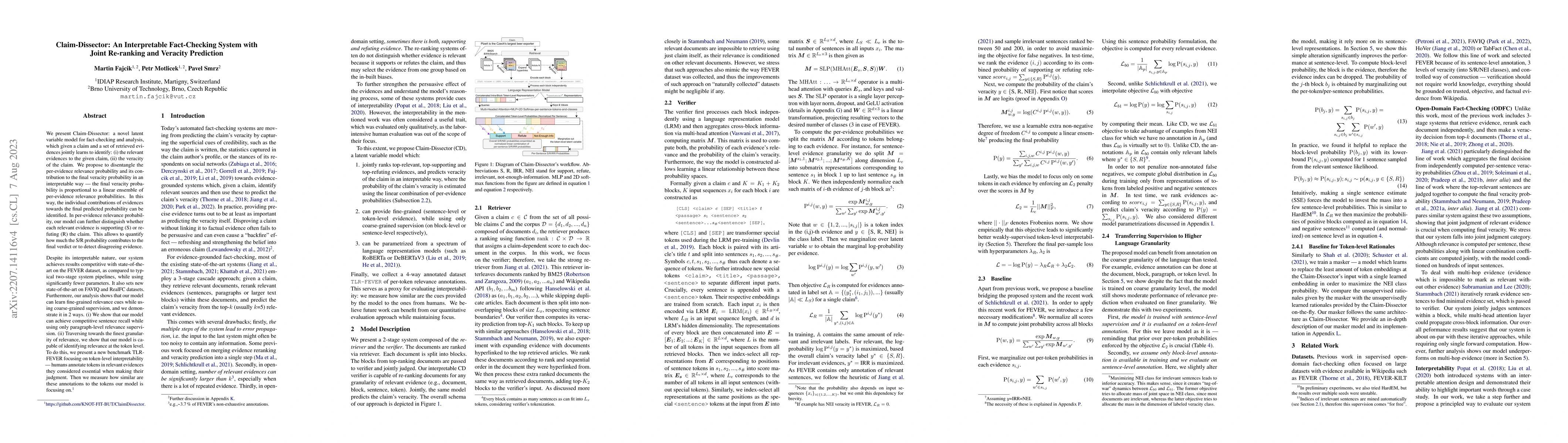 Thumbnail for Claim-Dissector: An Interpretable Fact-Checking System with Joint
  Re-ranking and Veracity Prediction