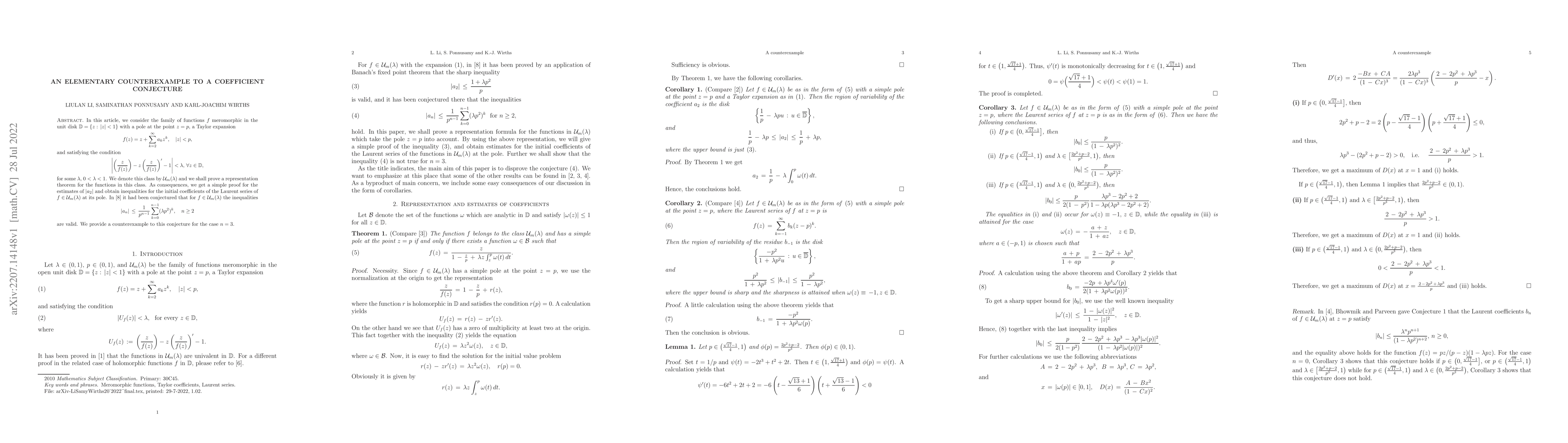 Thumbnail for An elementary counterexample to a coefficient conjecture