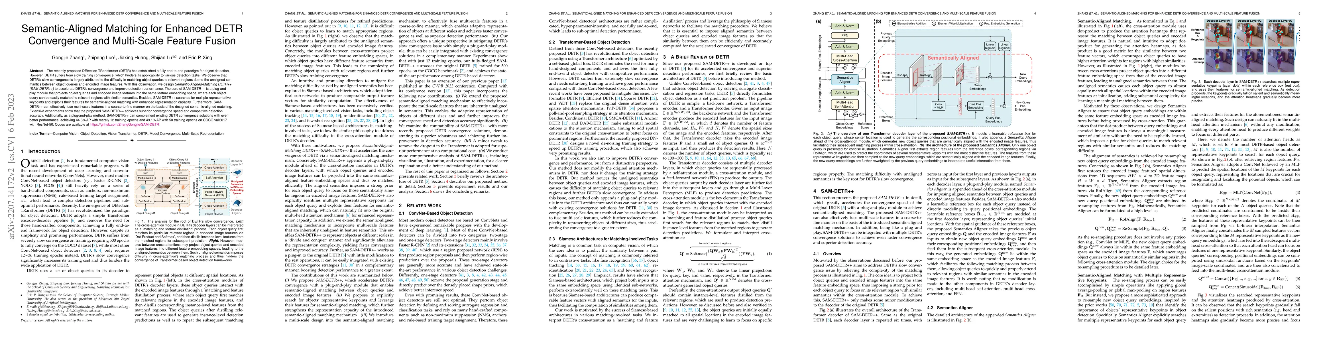 Thumbnail for Semantic-Aligned Matching for Enhanced DETR Convergence and Multi-Scale
  Feature Fusion