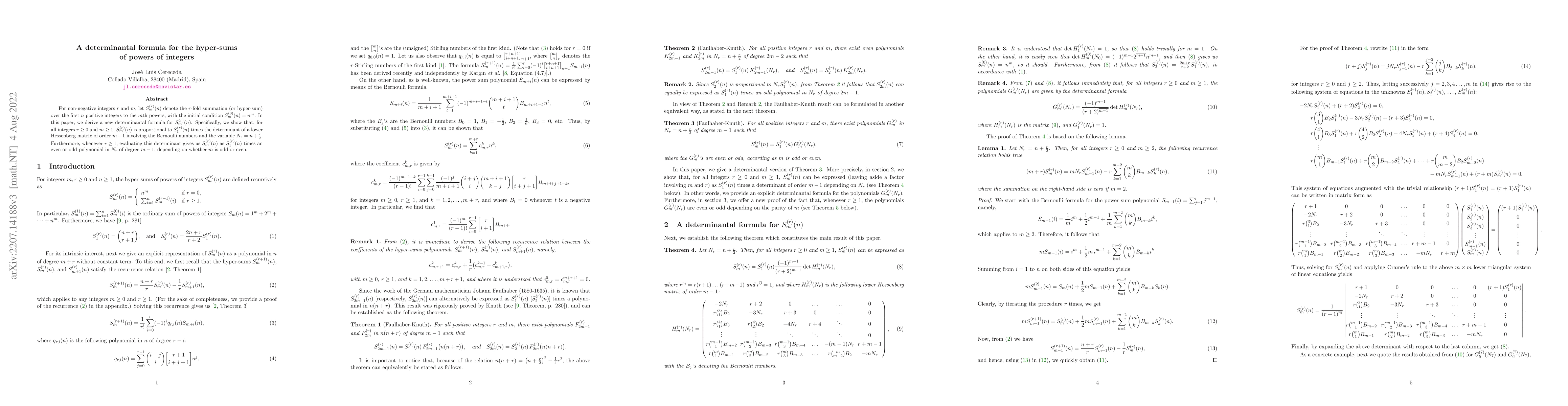 Thumbnail for A determinantal formula for the hyper-sums of powers of integers