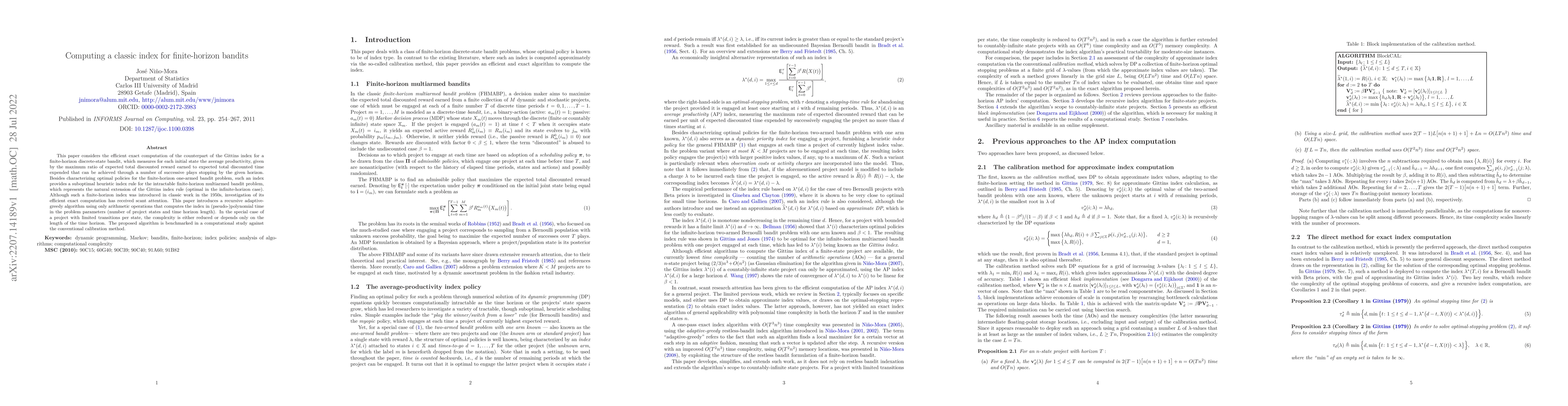 Thumbnail for Computing a classic index for finite-horizon bandits
