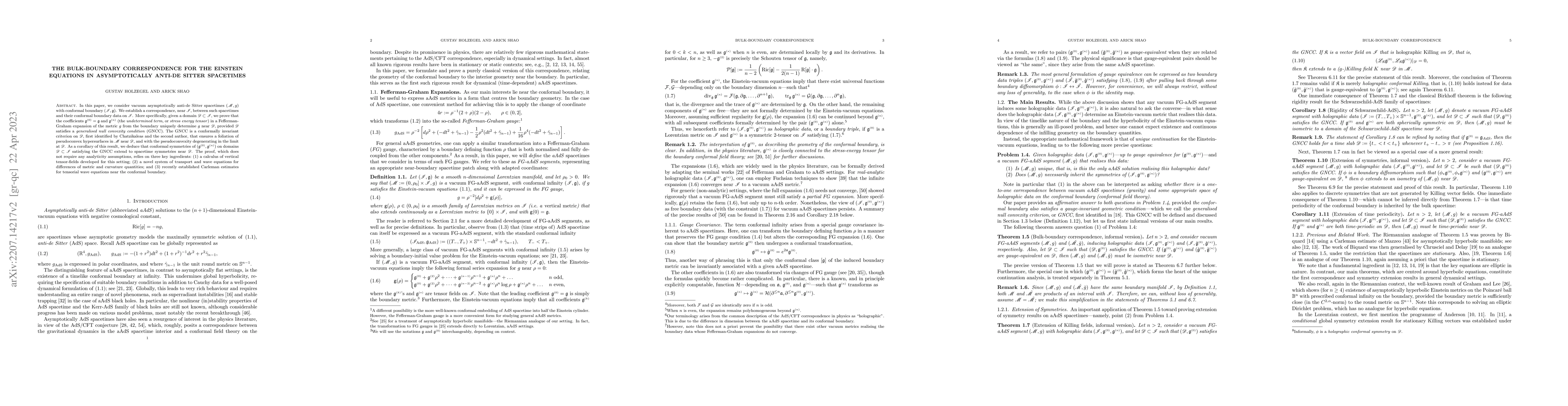 Thumbnail for The bulk-boundary correspondence for the Einstein equations in
  asymptotically Anti-de Sitter spacetimes