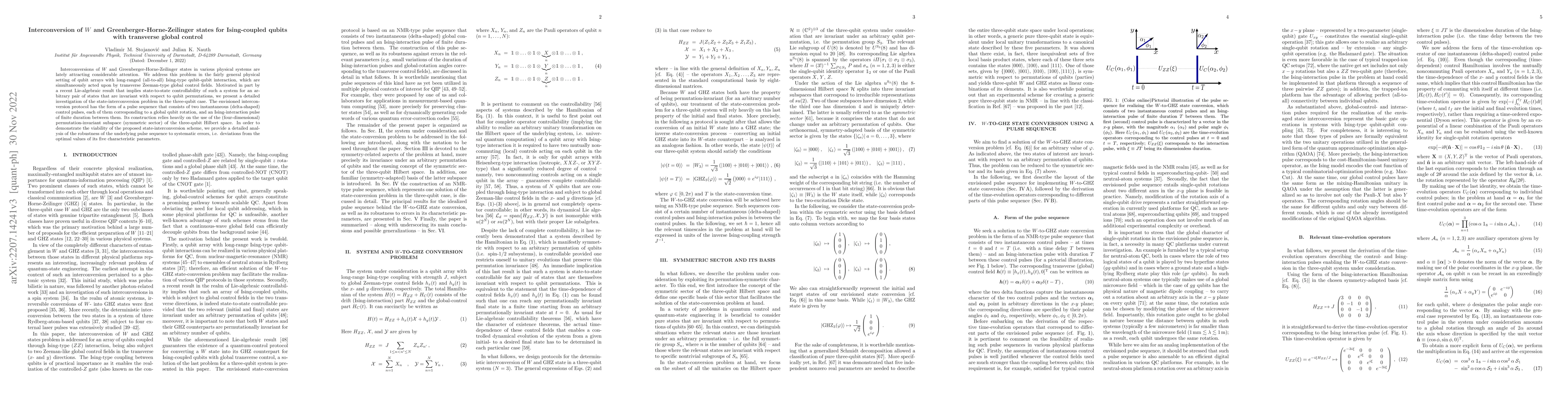 Thumbnail for Interconversion of $W$ and Greenberger-Horne-Zeilinger states for
  Ising-coupled qubits with transverse global control