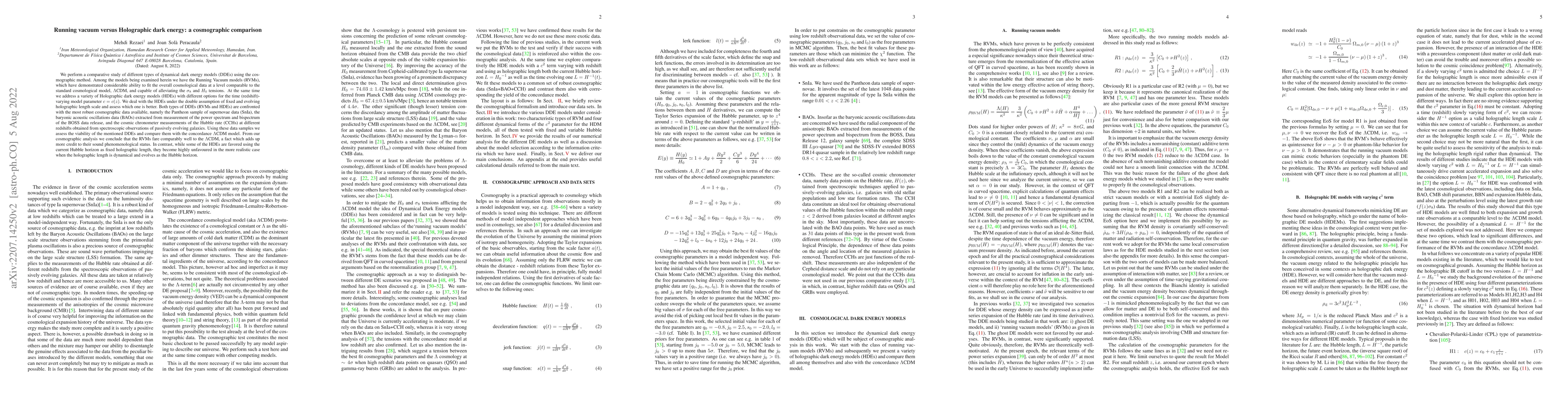 Thumbnail for Running vacuum versus Holographic dark energy: a cosmographic comparison