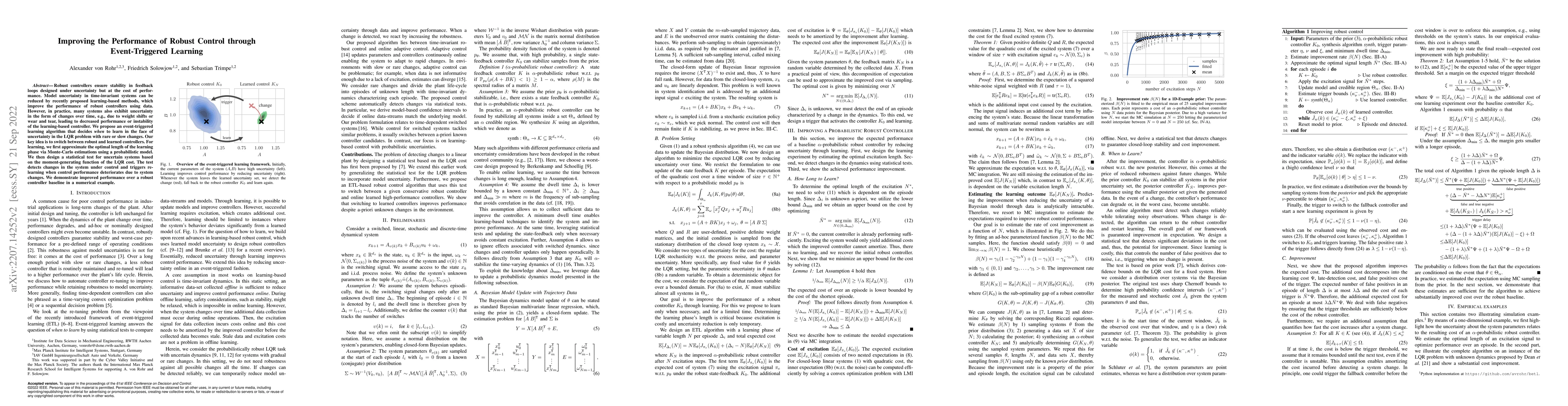 Thumbnail for Improving the Performance of Robust Control through Event-Triggered
  Learning