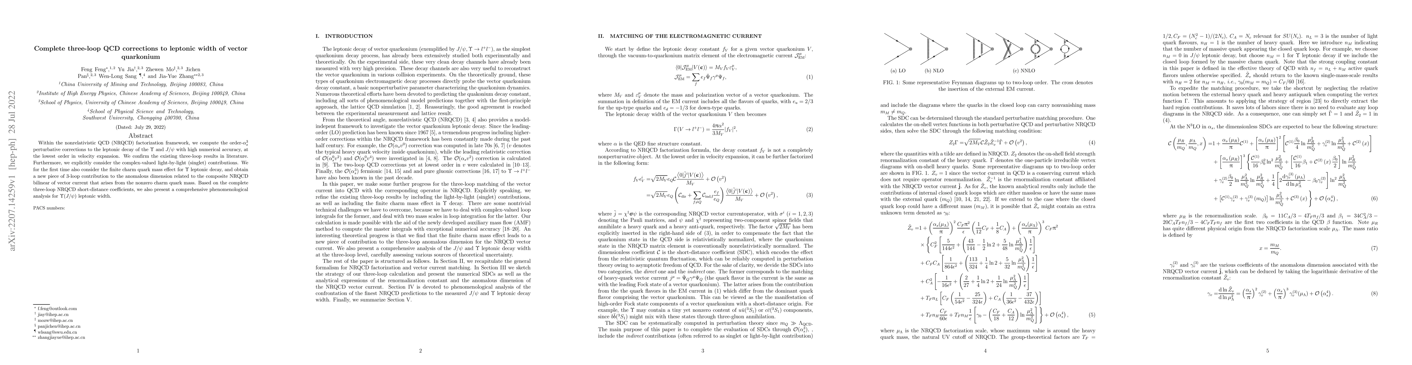 Thumbnail for Complete three-loop QCD corrections to leptonic width of vector
  quarkonium