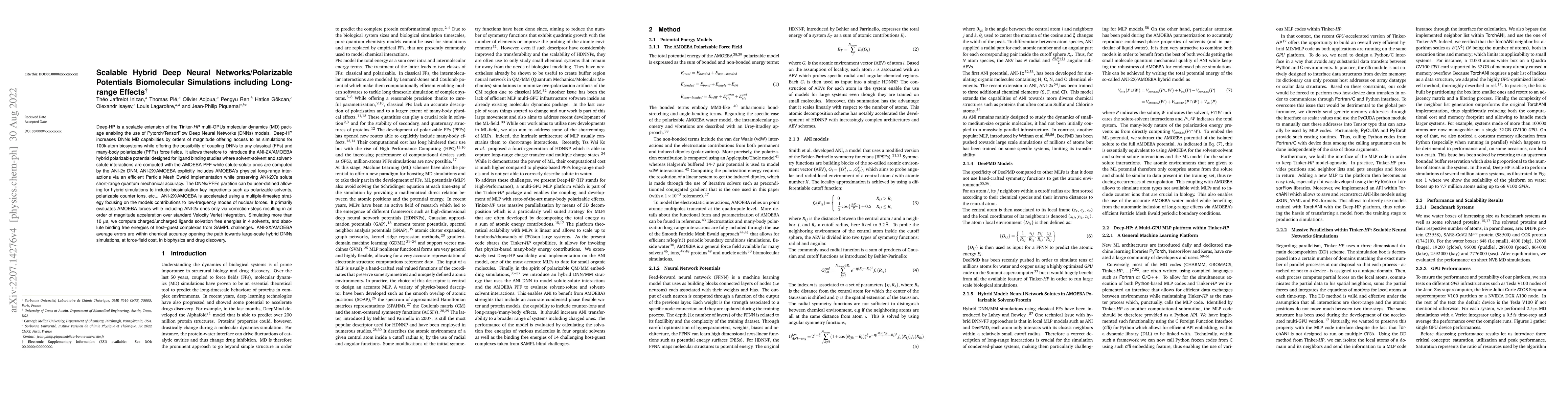 Thumbnail for Scalable Hybrid Deep Neural Networks/Polarizable Potentials Biomolecular
  Simulations including long-range effects