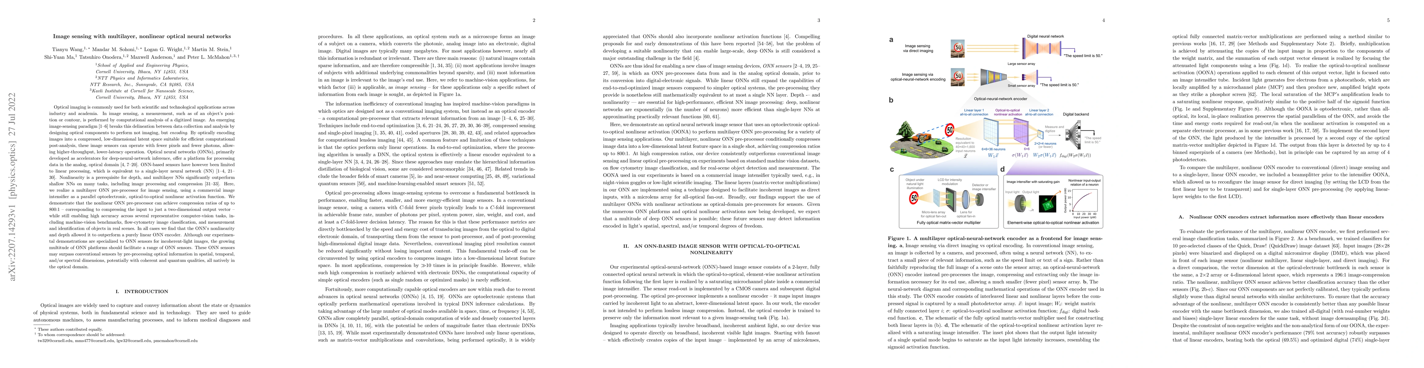 Thumbnail for Image sensing with multilayer, nonlinear optical neural networks