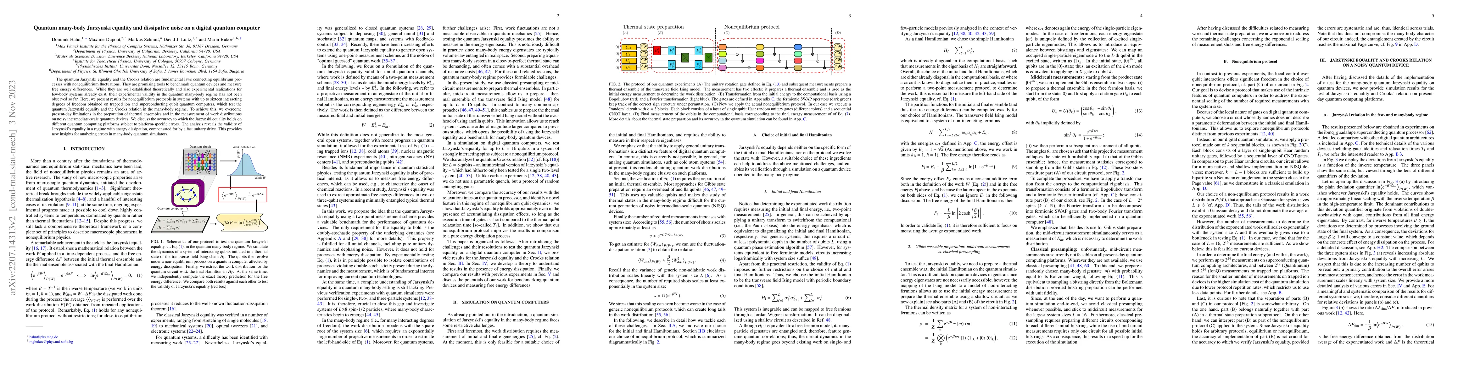 Thumbnail for Quantum many-body Jarzynski equality and dissipative noise on a digital
  quantum computer