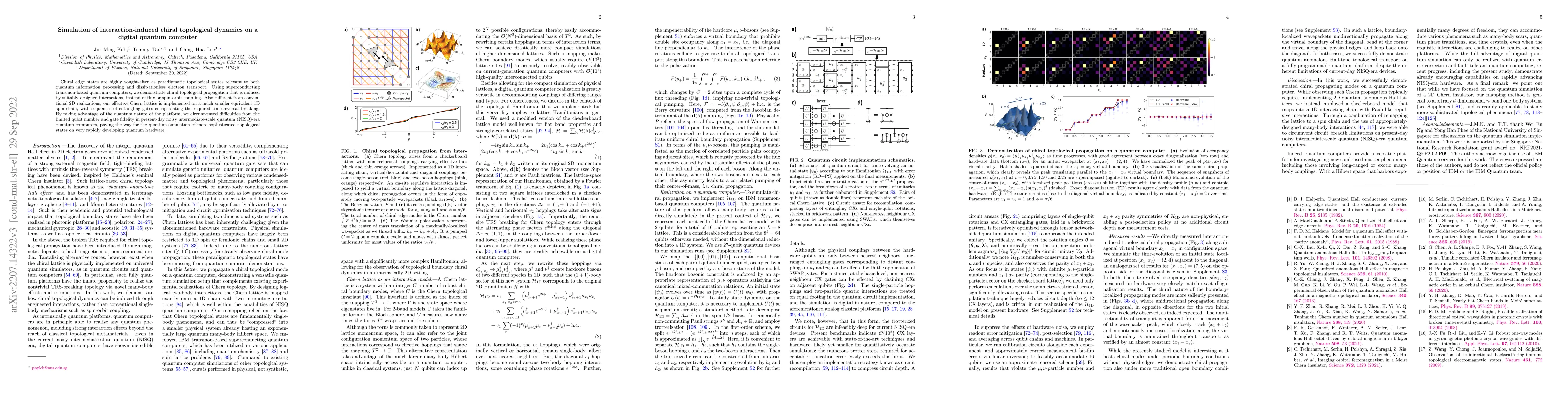 Thumbnail for Simulation of interaction-induced chiral topological dynamics on a
  digital quantum computer