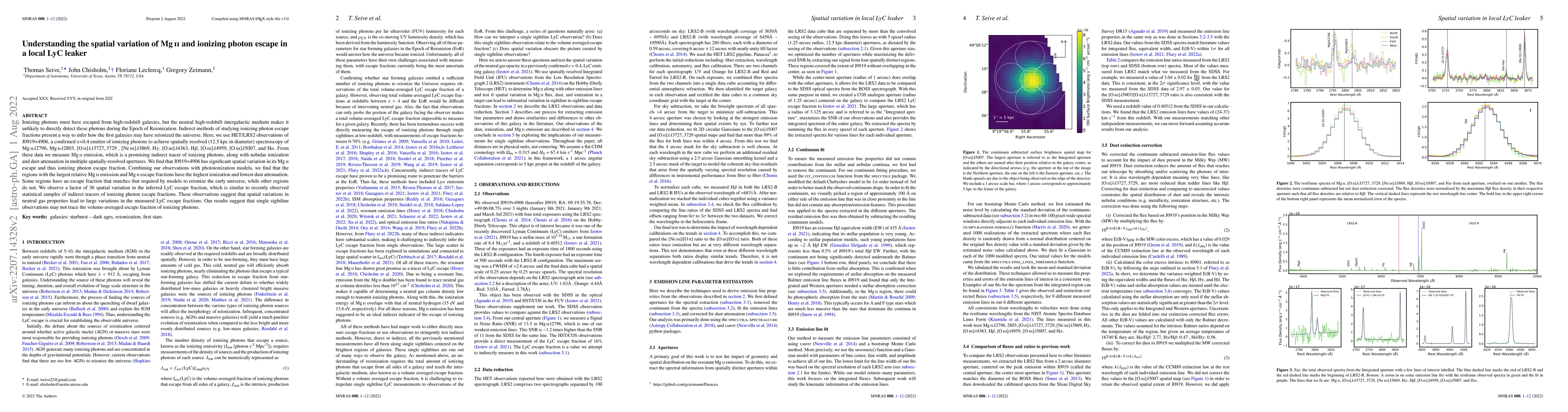 Thumbnail for Understanding the spatial variation of \ion{Mg}{II} and ionizing photon
  escape in a local LyC leaker