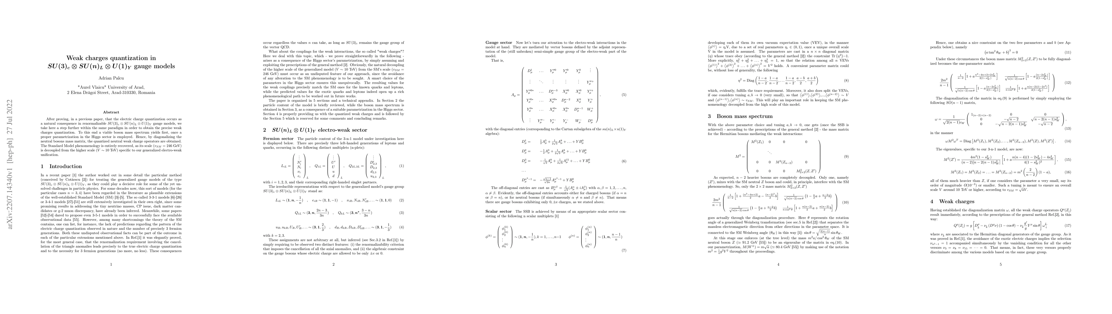 Thumbnail for Weak charges quantization in $SU(3)_{c} \otimes SU(n)_{L} \otimes
  U(1)_{Y}$ gauge models