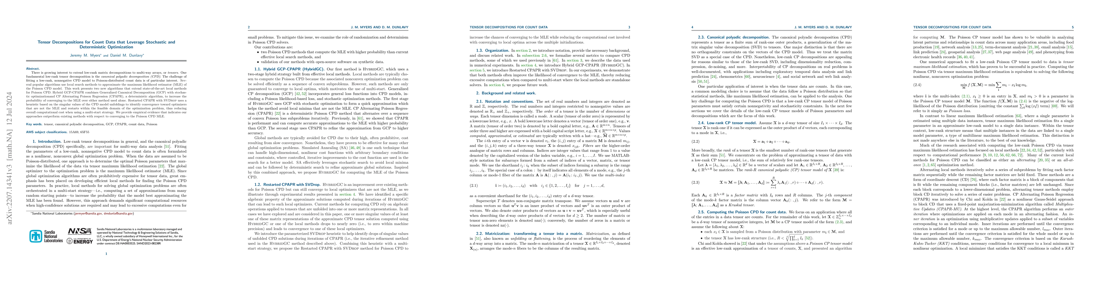 Thumbnail for Tensor Decompositions for Count Data that Leverage Stochastic and
  Deterministic Optimization