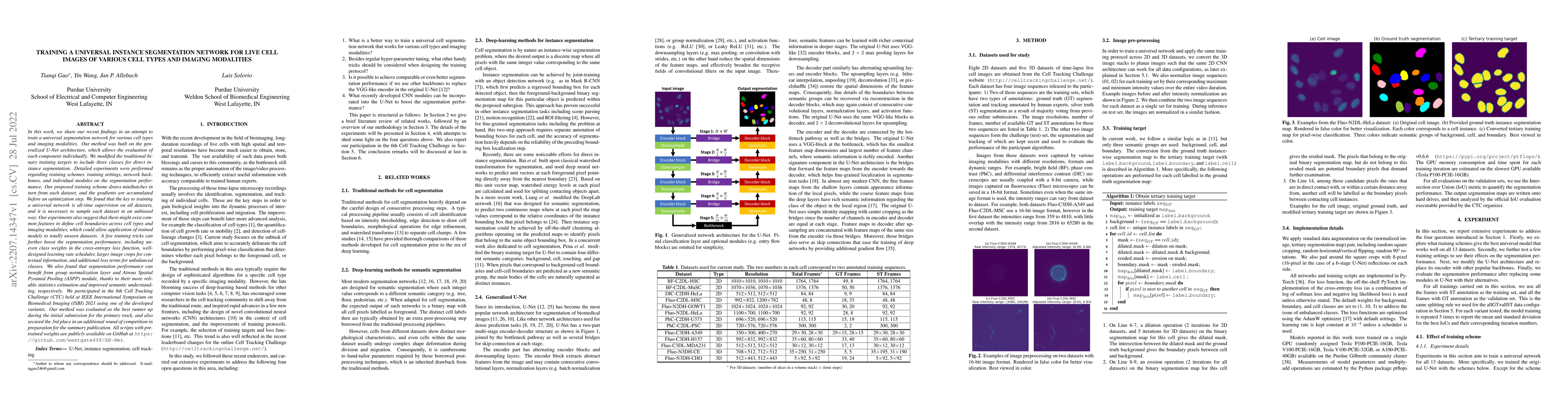 Thumbnail for Training a universal instance segmentation network for live cell images
  of various cell types and imaging modalities