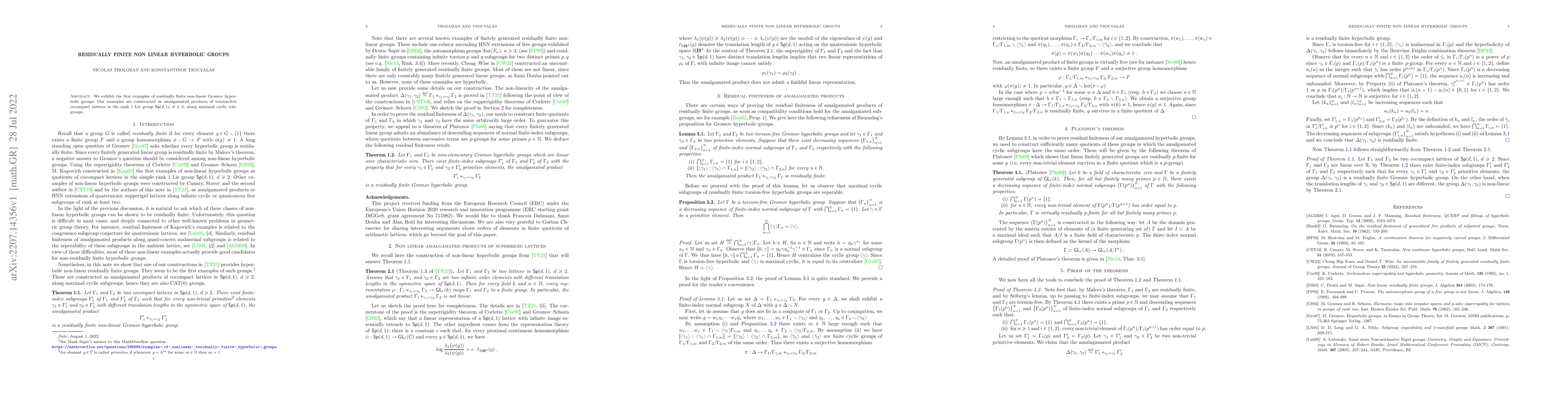 Thumbnail for Residually finite non linear hyperbolic groups