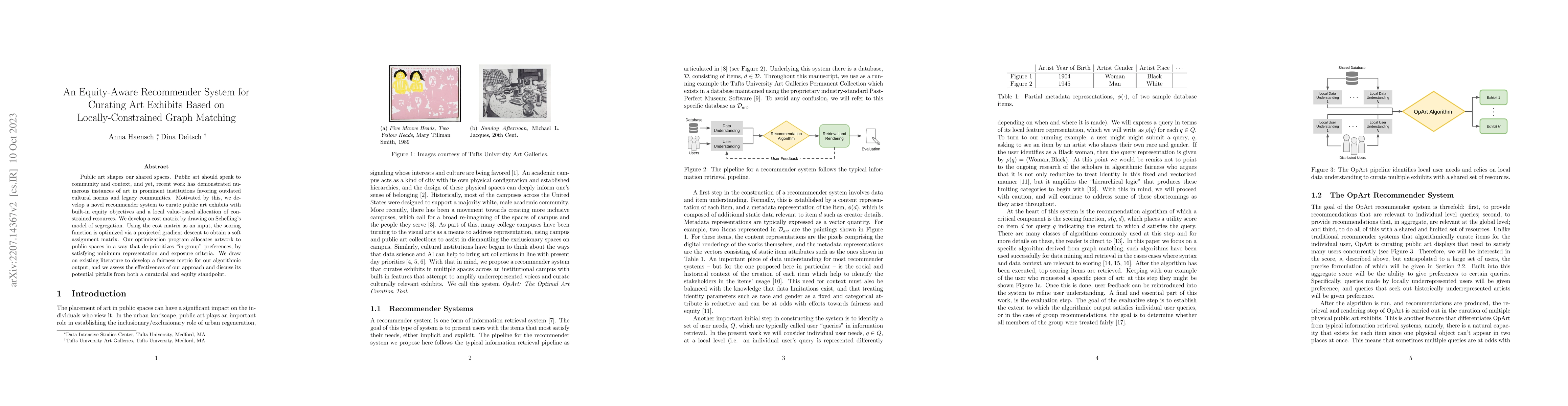 Thumbnail for An Equity-Aware Recommender System for Curating Art Exhibits Based on
  Locally-Constrained Graph Matching