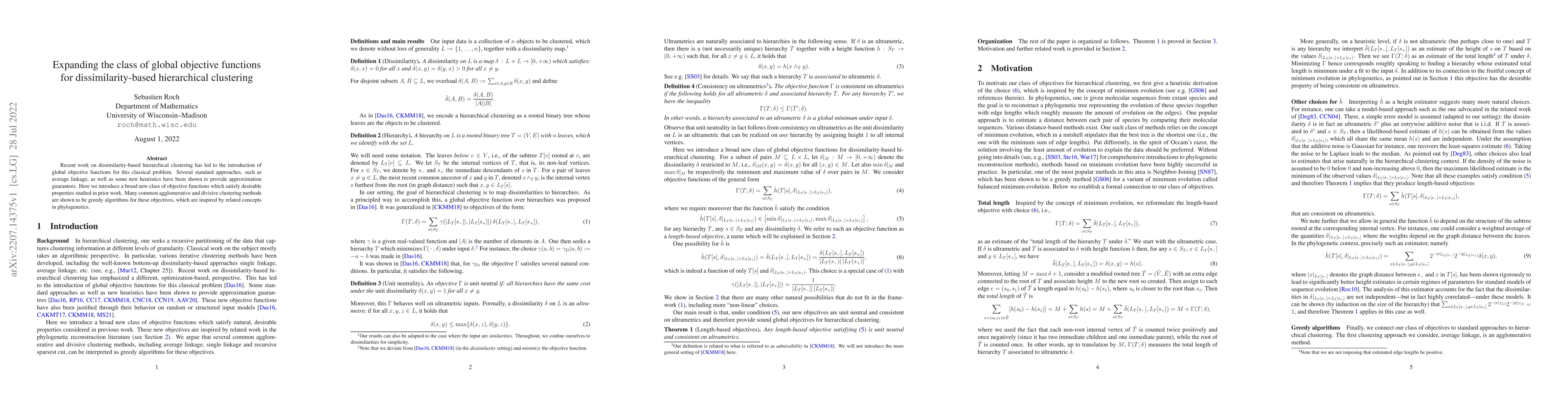 Thumbnail for Expanding the class of global objective functions for
  dissimilarity-based hierarchical clustering