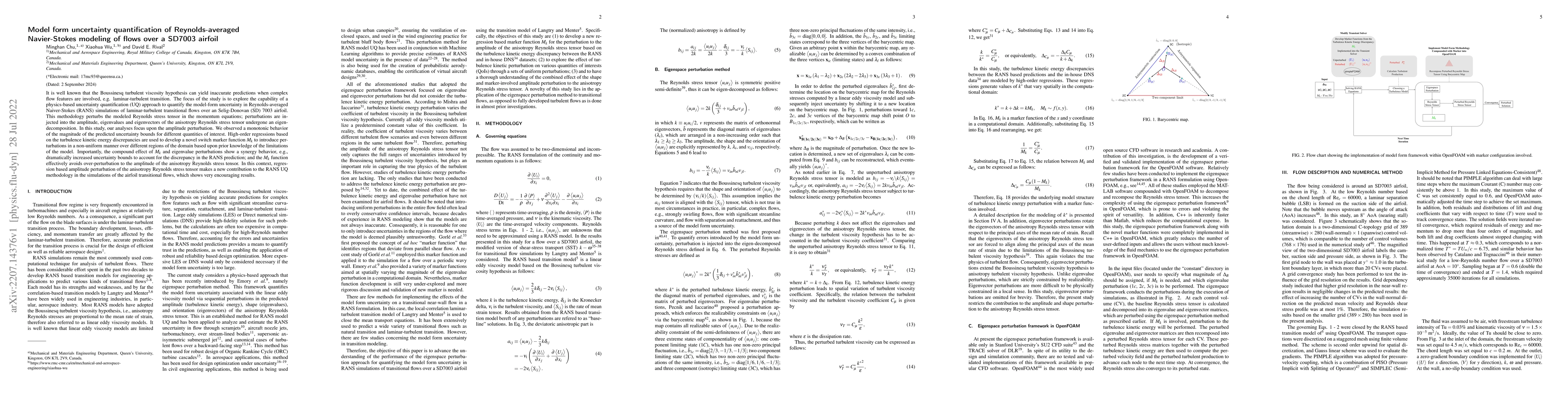 Thumbnail for Model form uncertainty quantification of Reynolds-averaged Navier-Stokes
  modeling of flows over a SD7003 airfoil