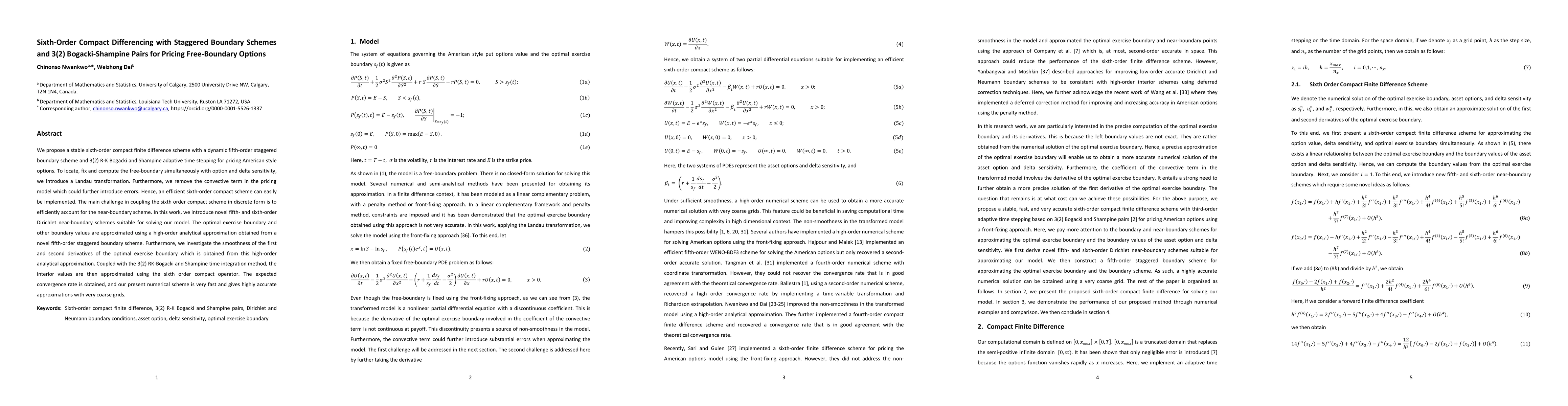 Thumbnail for Sixth-Order Compact Differencing with Staggered Boundary Schemes and
  3(2) Bogacki-Shampine Pairs for Pricing Free-Boundary Options