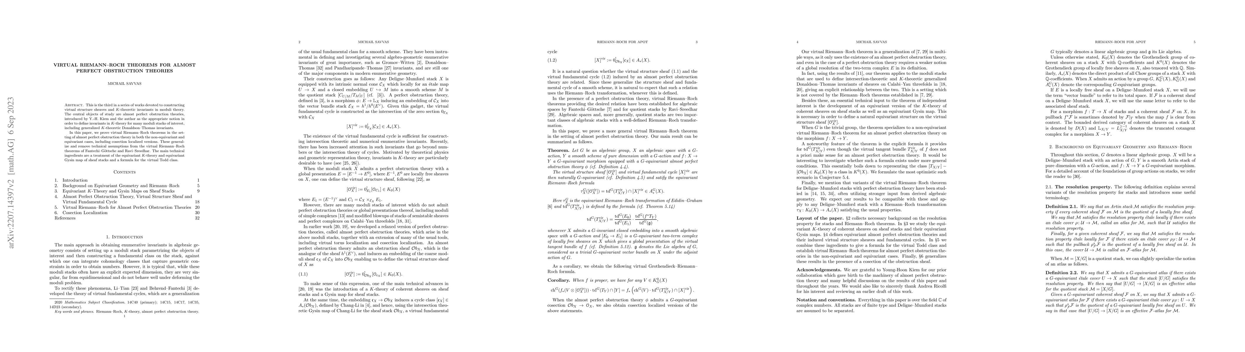 Thumbnail for Virtual Riemann-Roch Theorems for Almost Perfect Obstruction Theories