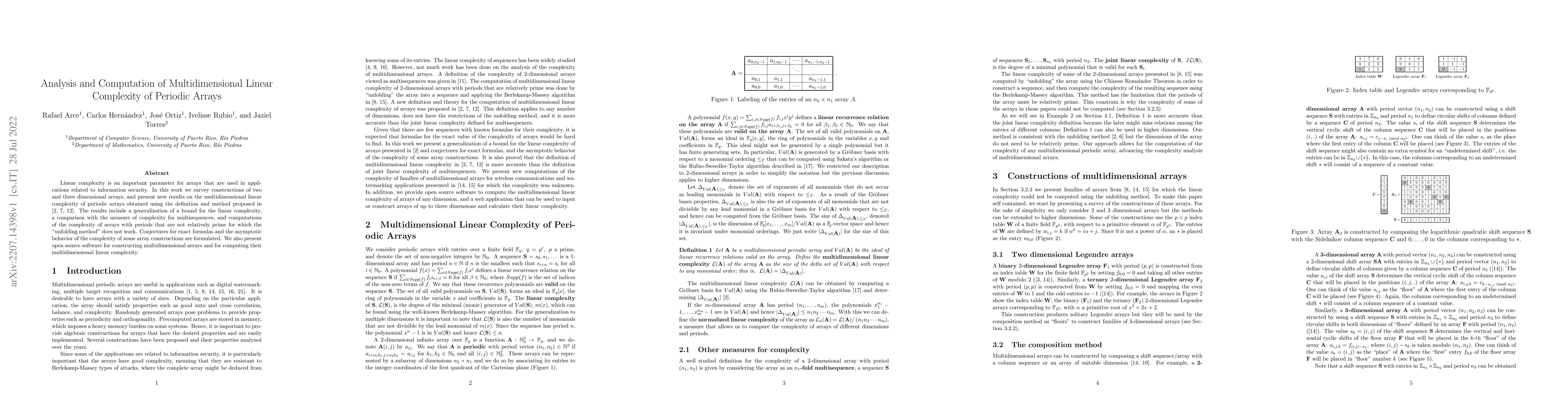 Thumbnail for Analysis and Computation of Multidimensional Linear Complexity of
  Periodic Arrays