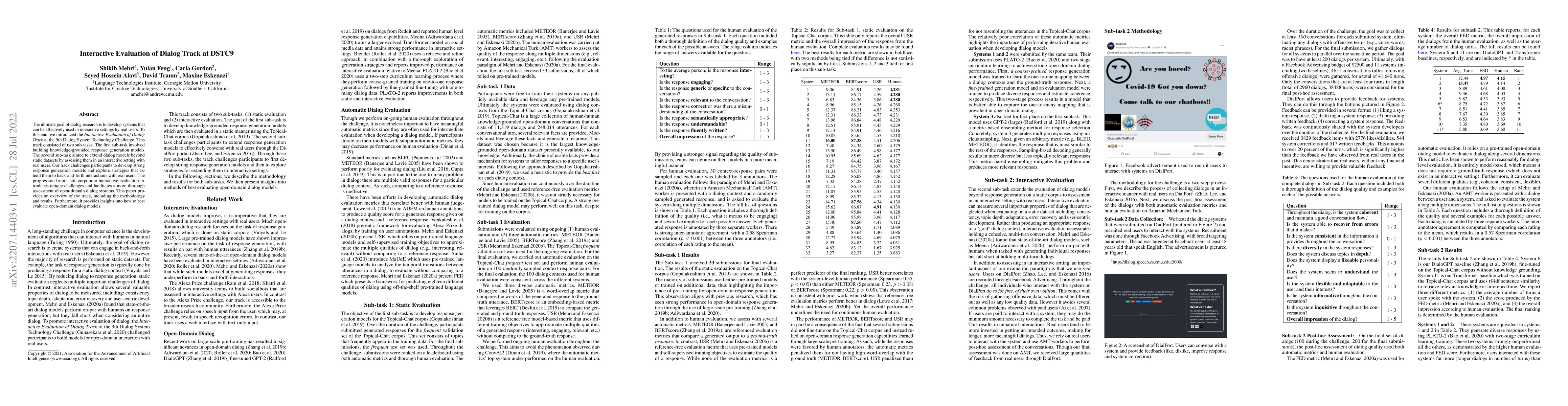 Thumbnail for Interactive Evaluation of Dialog Track at DSTC9