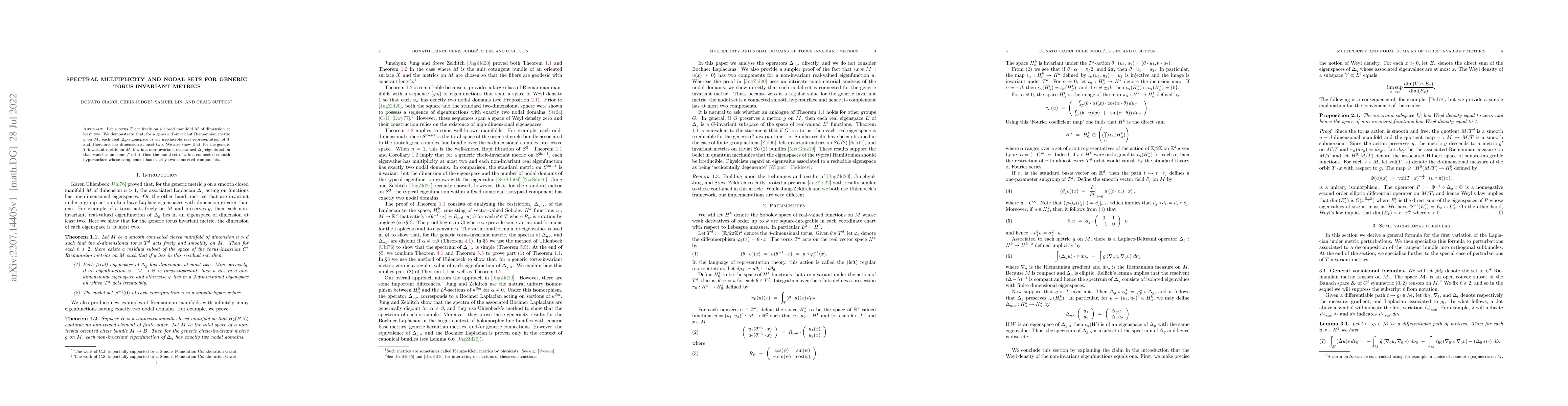 Thumbnail for Spectral multiplicity and nodal sets for generic torus-invariant metrics