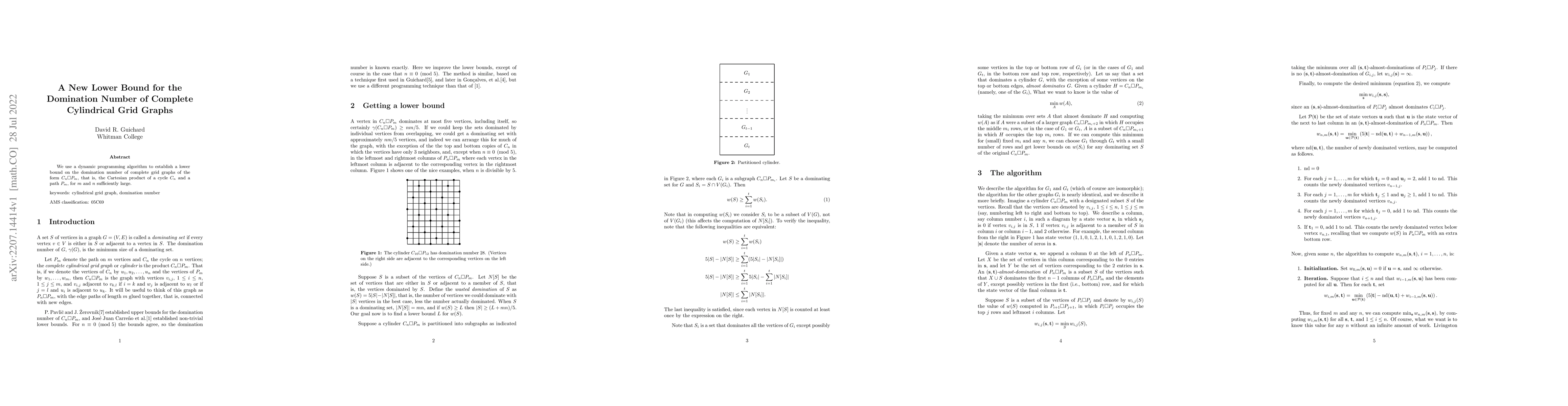 Thumbnail for A New Lower Bound for the Domination Number of Complete Cylindrical Grid
  Graphs