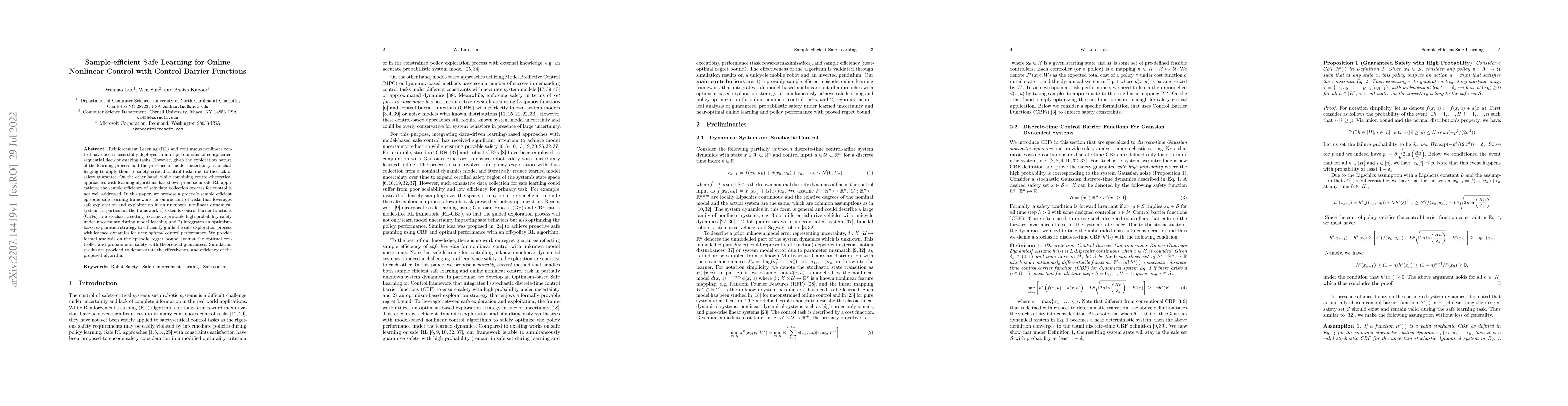 Thumbnail for Sample-efficient Safe Learning for Online Nonlinear Control with Control
  Barrier Functions