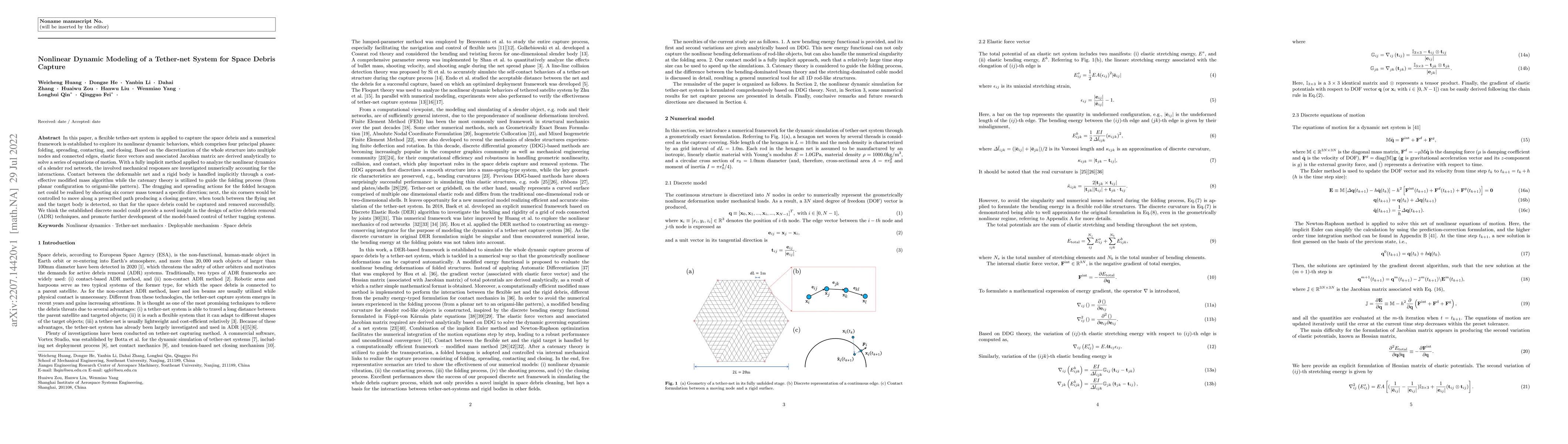 Thumbnail for Nonlinear Dynamic Modeling of a Tether-net System for Space Debris
  Capture