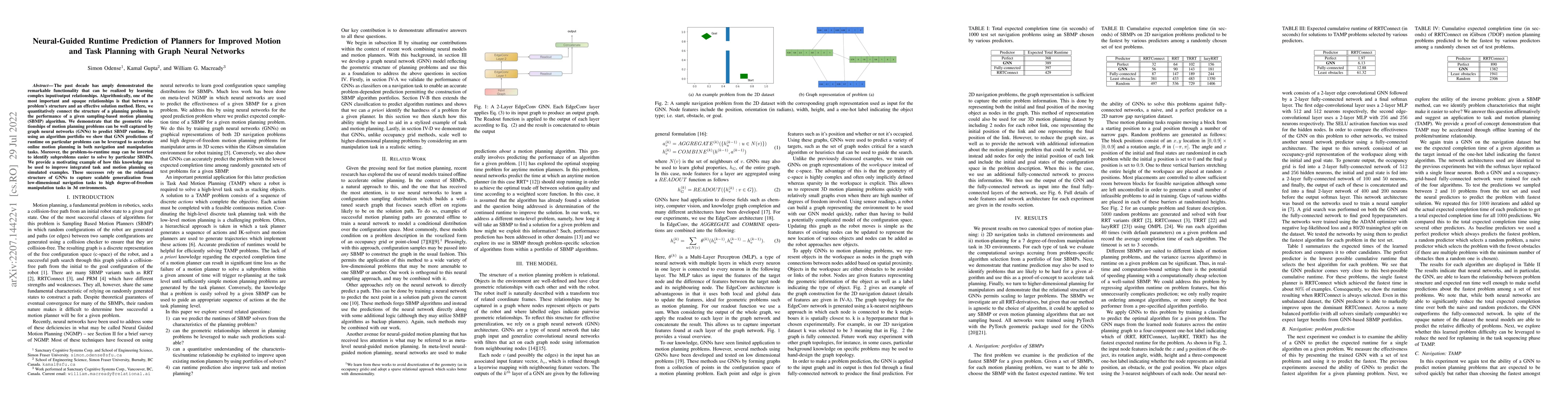 Thumbnail for Neural-Guided RuntimePrediction of Planners for Improved Motion and Task
  Planning with Graph Neural Networks