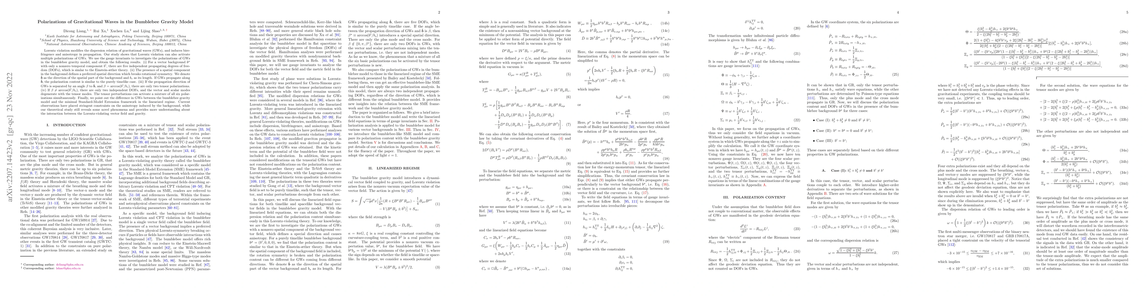 Thumbnail for Polarizations of Gravitational Waves in the Bumblebee Gravity Model