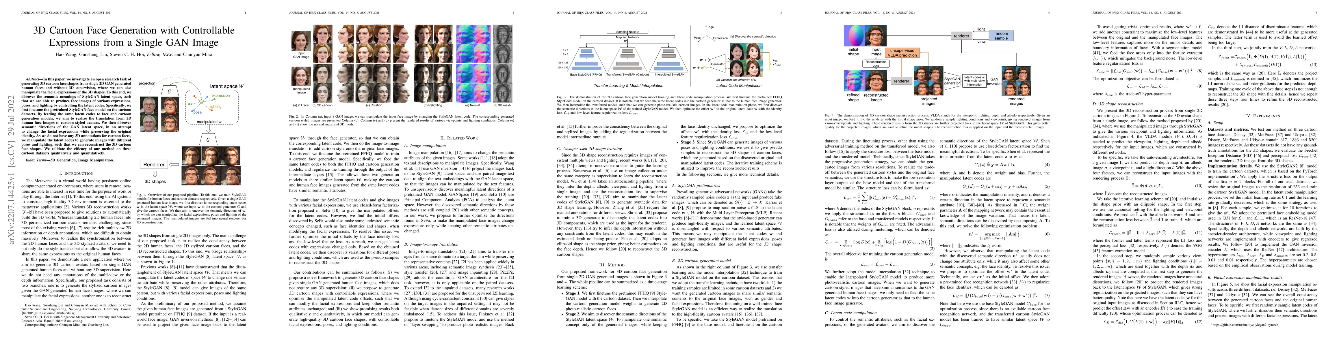Thumbnail for 3D Cartoon Face Generation with Controllable Expressions from a Single
  GAN Image