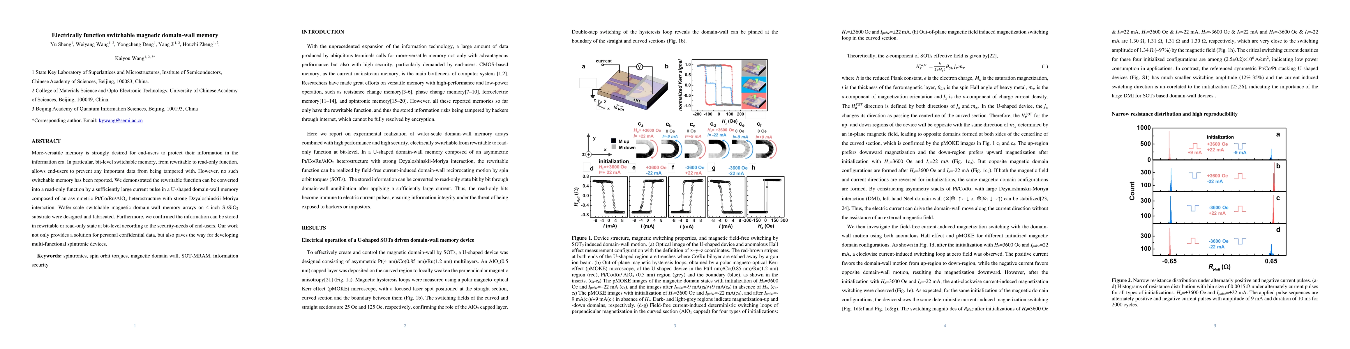 Thumbnail for Electrically function switchable magnetic domain-wall memory