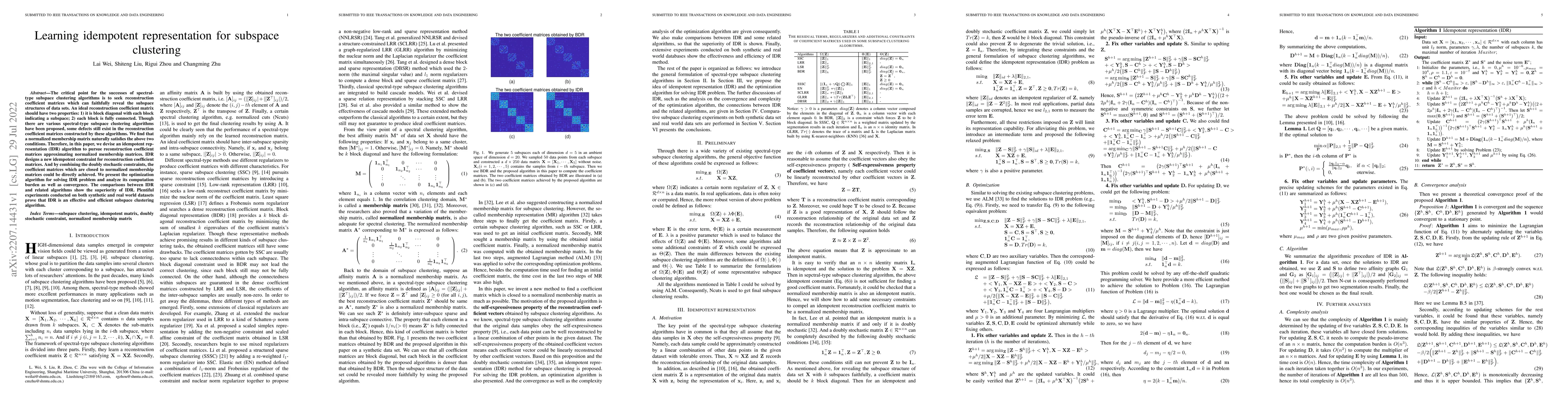 Thumbnail for Learning idempotent representation for subspace clustering