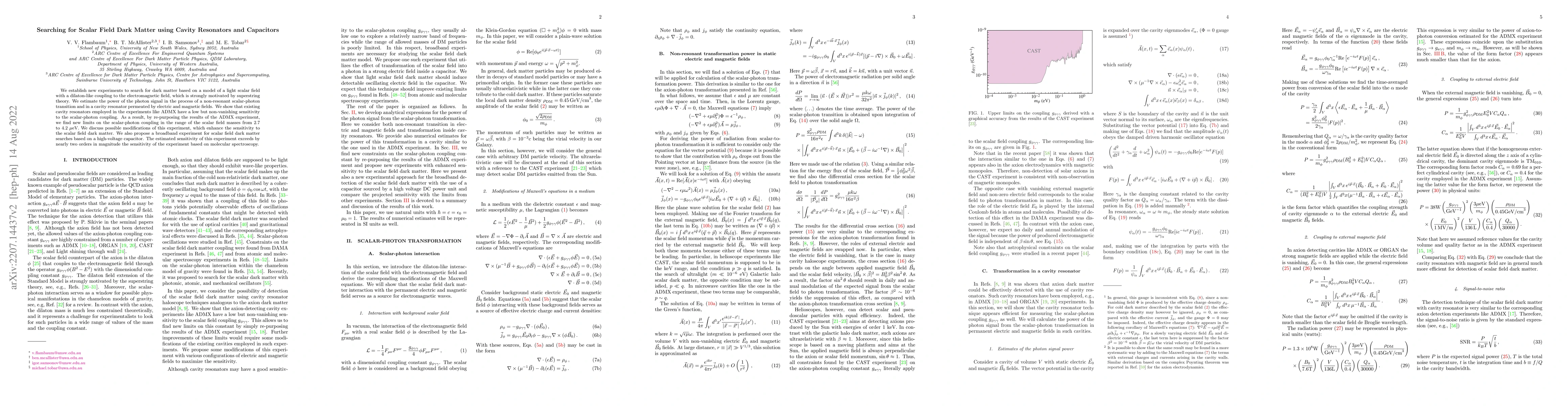 Thumbnail for Searching for Scalar Field Dark Matter using Cavity Resonators and
  Capacitors