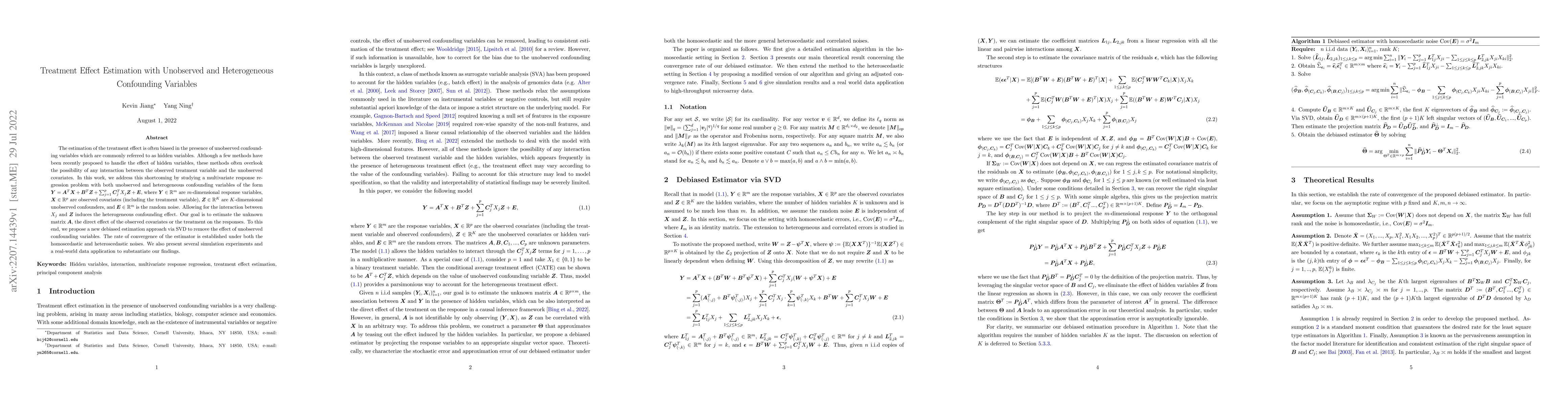 Thumbnail for Treatment Effect Estimation with Unobserved and Heterogeneous
  Confounding Variables