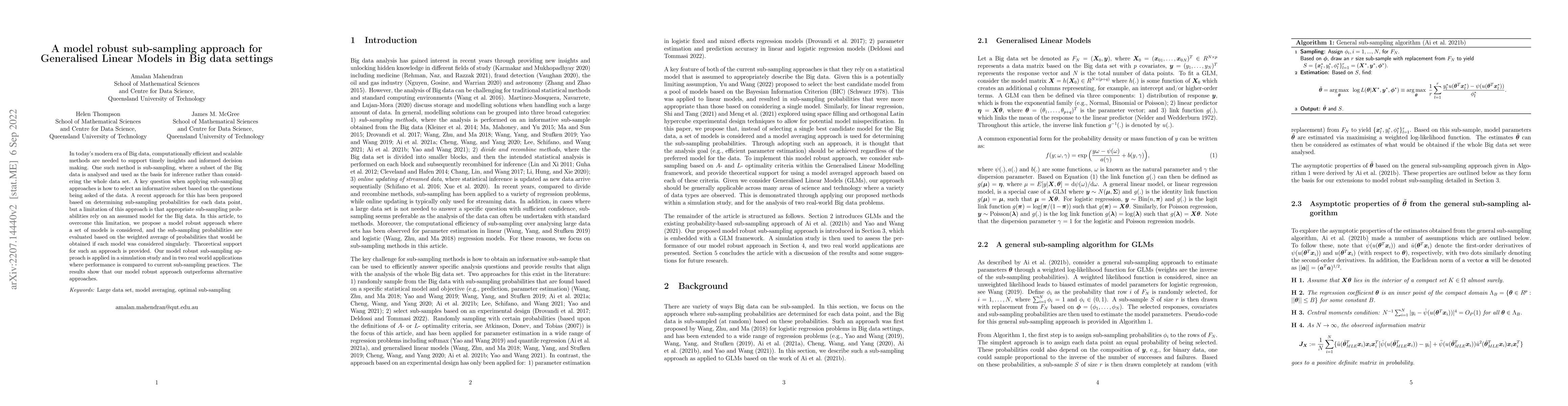 Thumbnail for A model robust sub-sampling approach for Generalised Linear Models in
  Big data settings
