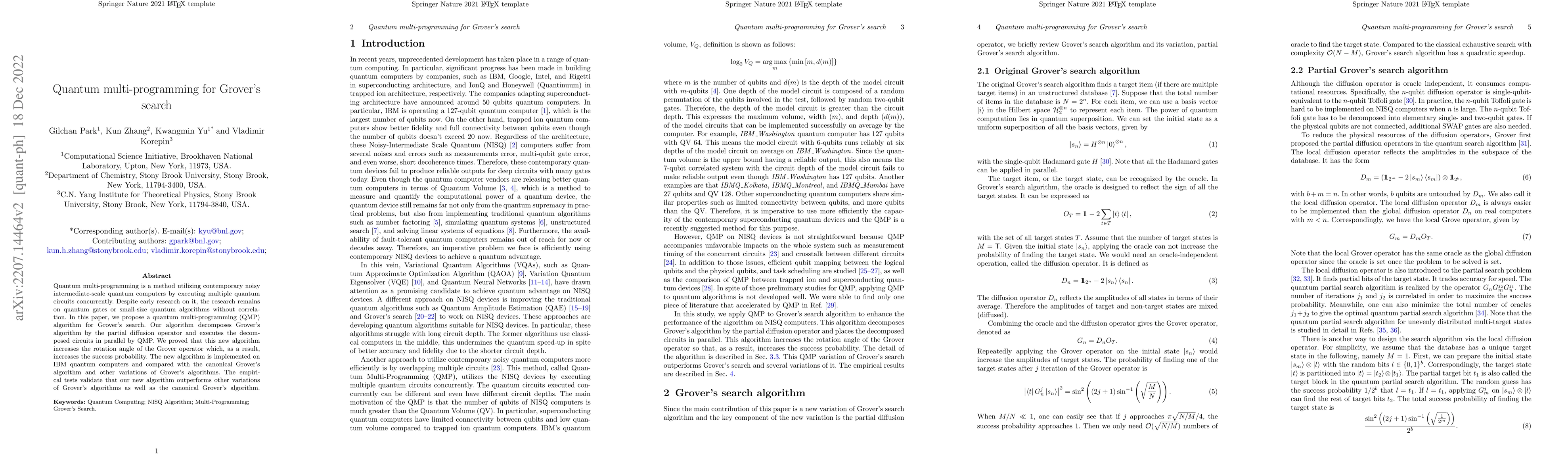 Thumbnail for Quantum multi-programming for Grover's search