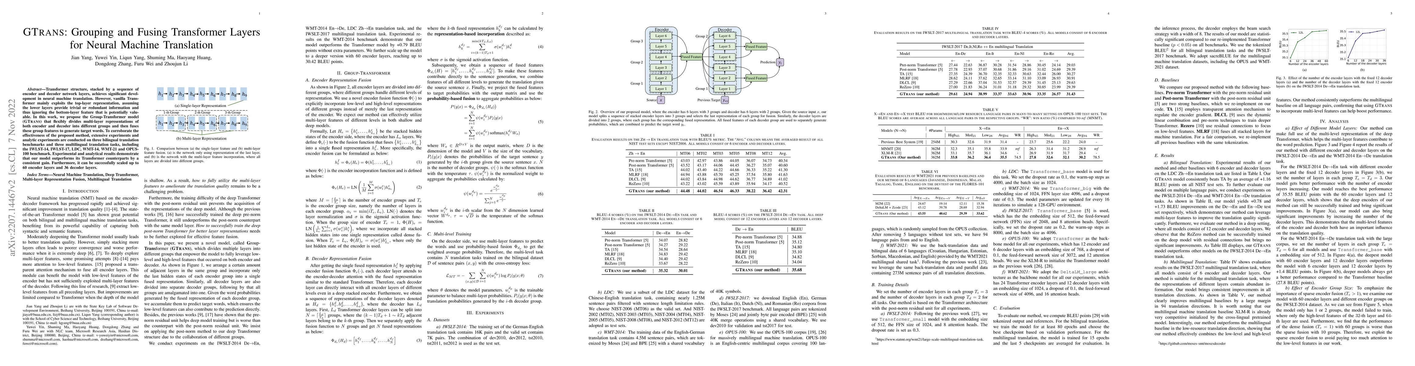 Thumbnail for GTrans: Grouping and Fusing Transformer Layers for Neural Machine
  Translation