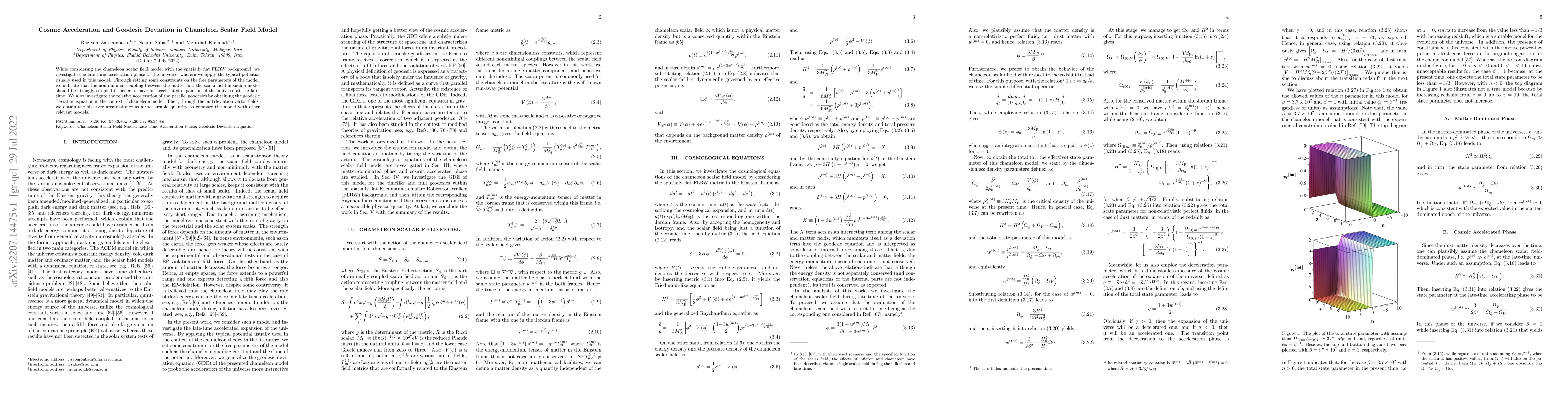 Thumbnail for Cosmic Acceleration and Geodesic Deviation in Chameleon Scalar Field
  Model