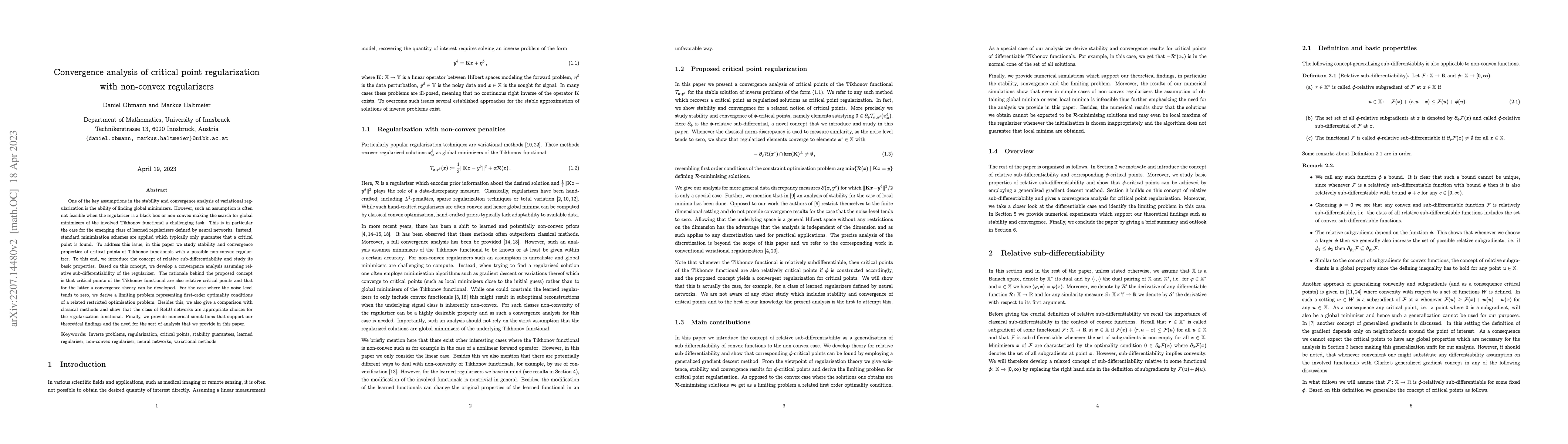 Thumbnail for Convergence analysis of critical point regularization with non-convex
  regularizers