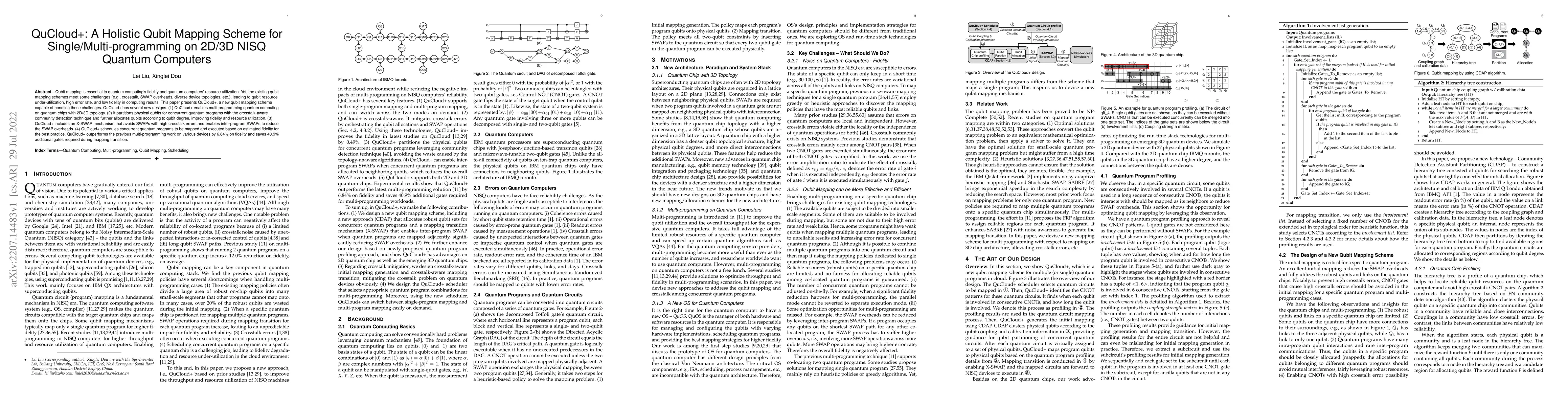 Thumbnail for QuCloud+: A Holistic Qubit Mapping Scheme for Single/Multi-programming
  on 2D/3D NISQ Quantum Computers