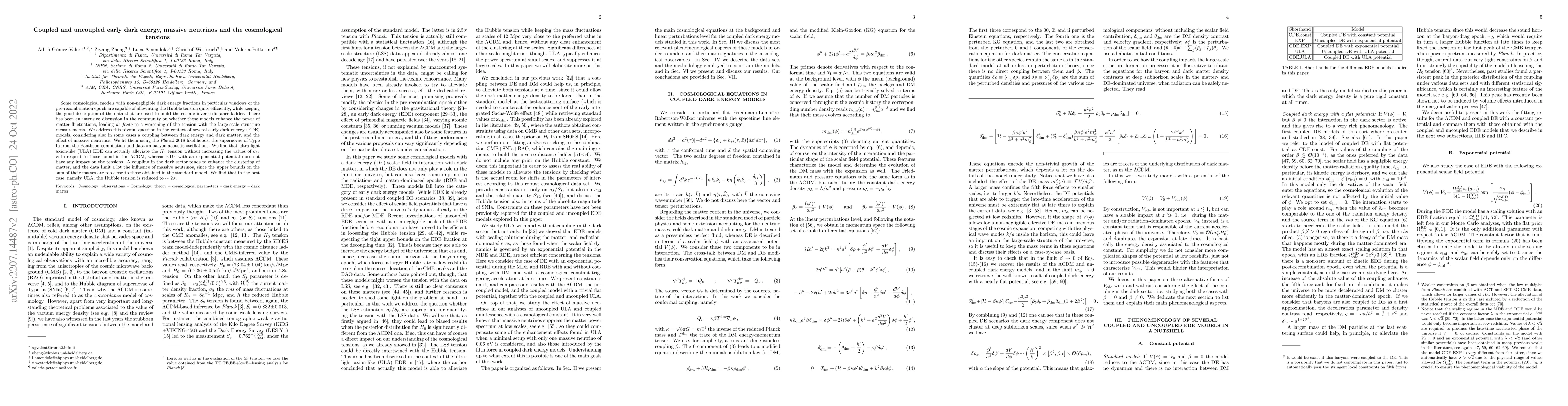 Thumbnail for Coupled and uncoupled early dark energy, massive neutrinos and the
  cosmological tensions