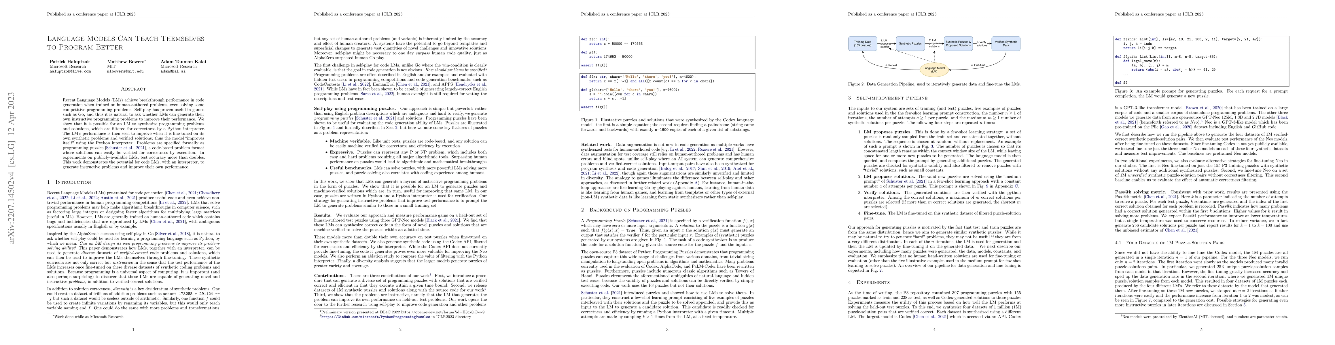 Thumbnail for Language Models Can Teach Themselves to Program Better