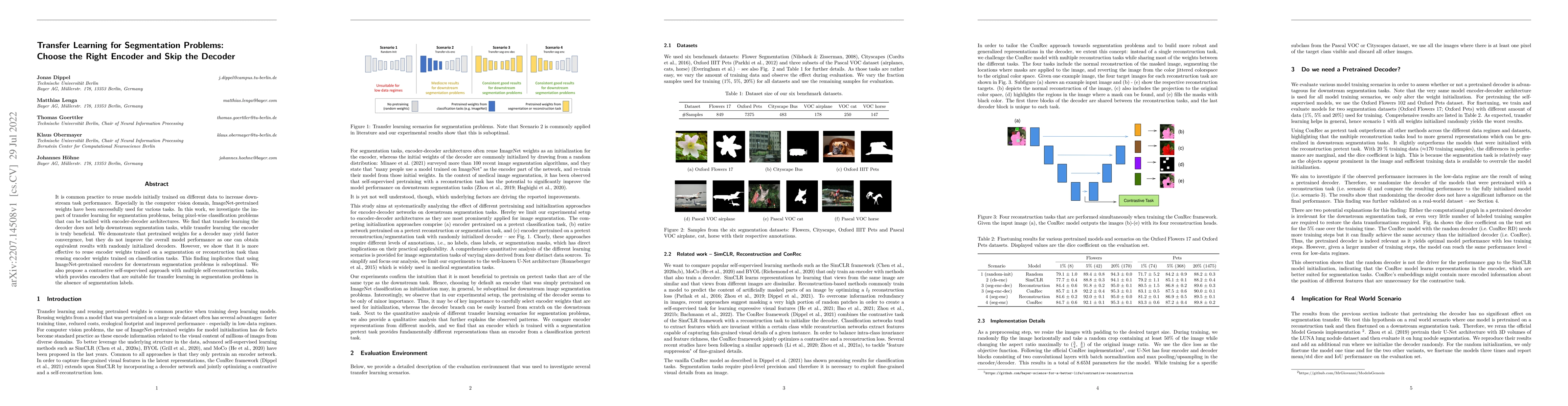 Thumbnail for Transfer Learning for Segmentation Problems: Choose the Right Encoder
  and Skip the Decoder