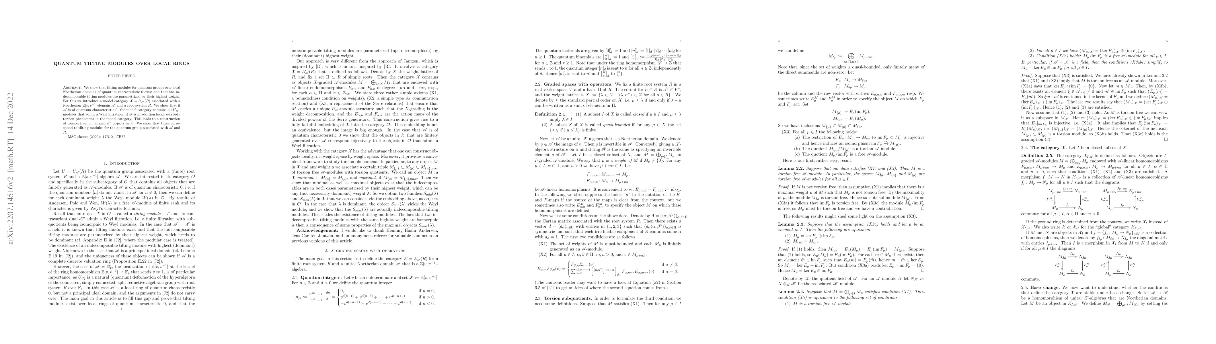 Thumbnail for Quantum tilting modules over local rings