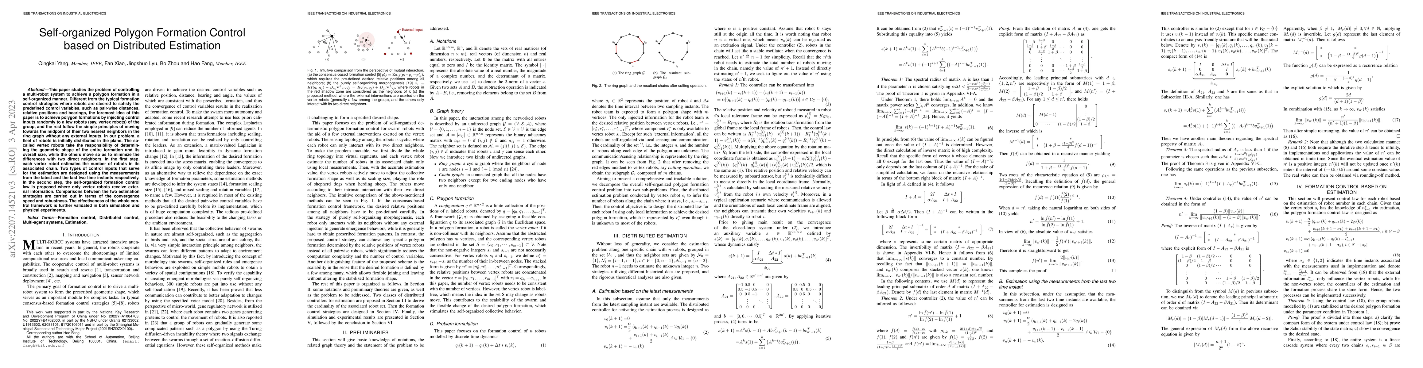 Thumbnail for Self-organized Polygon Formation Control based on Distributed Estimation